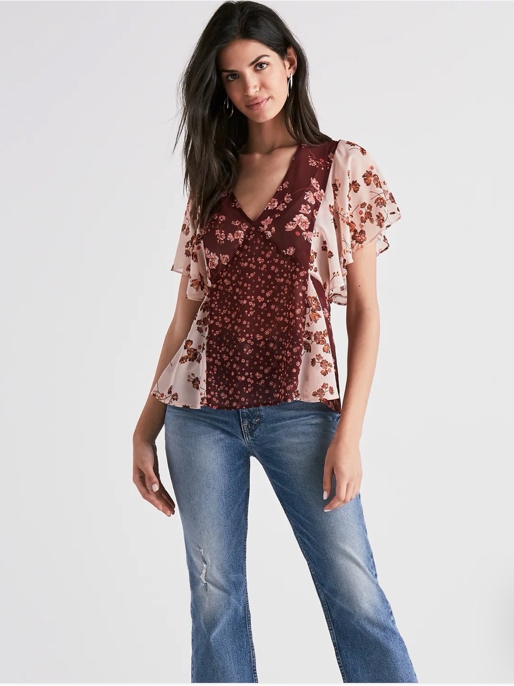 Flowy boho floral sheer top - Medium